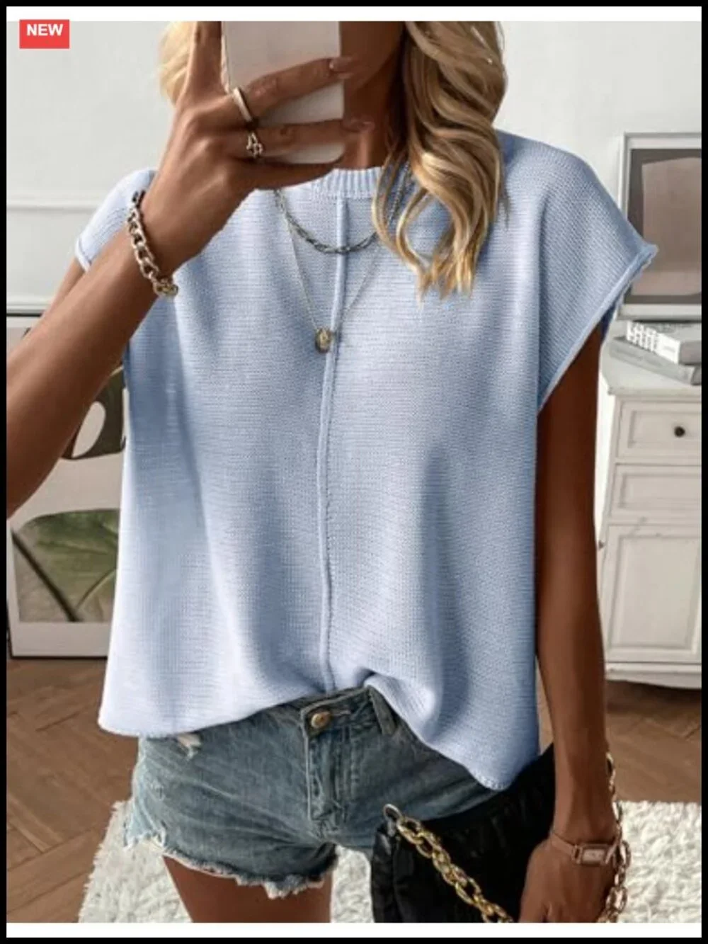 Women's Cap Sleeve Knit Sweater Vest Crew Neck Pullover Lightweight Casual Top
